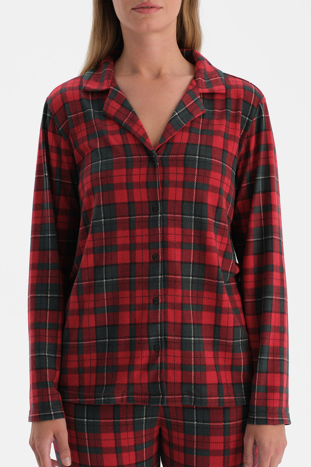 Kırmızı Ekoseli Termal Gömlek Pantolon Pijama Takımı