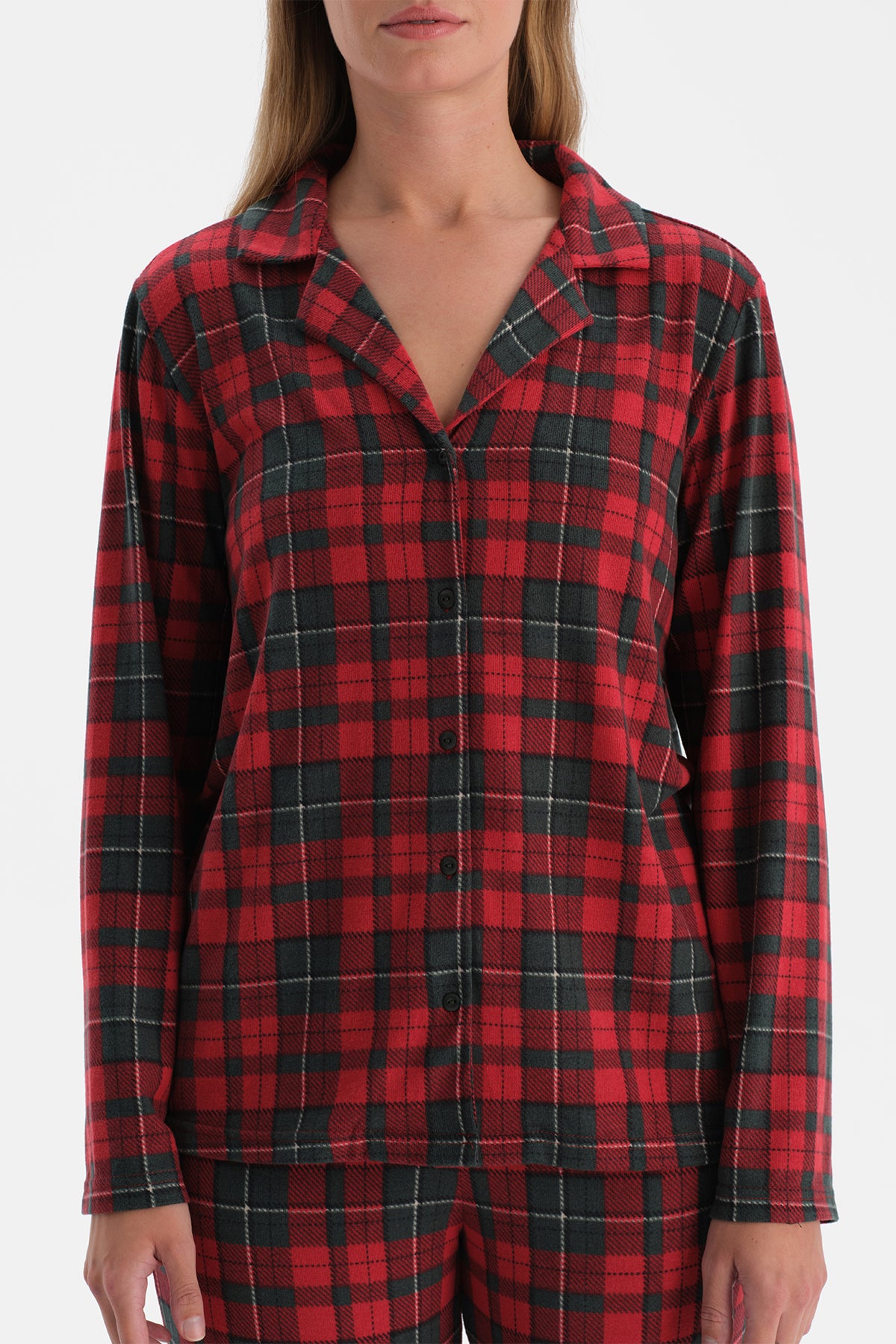 Kırmızı Ekoseli Termal Gömlek Pantolon Pijama Takımı