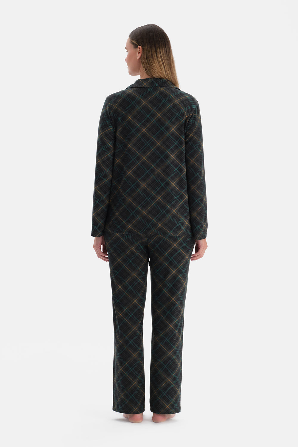 Koyu Yeşil Ekoseli Termal Gömlek Pantolon Pijama Takımı