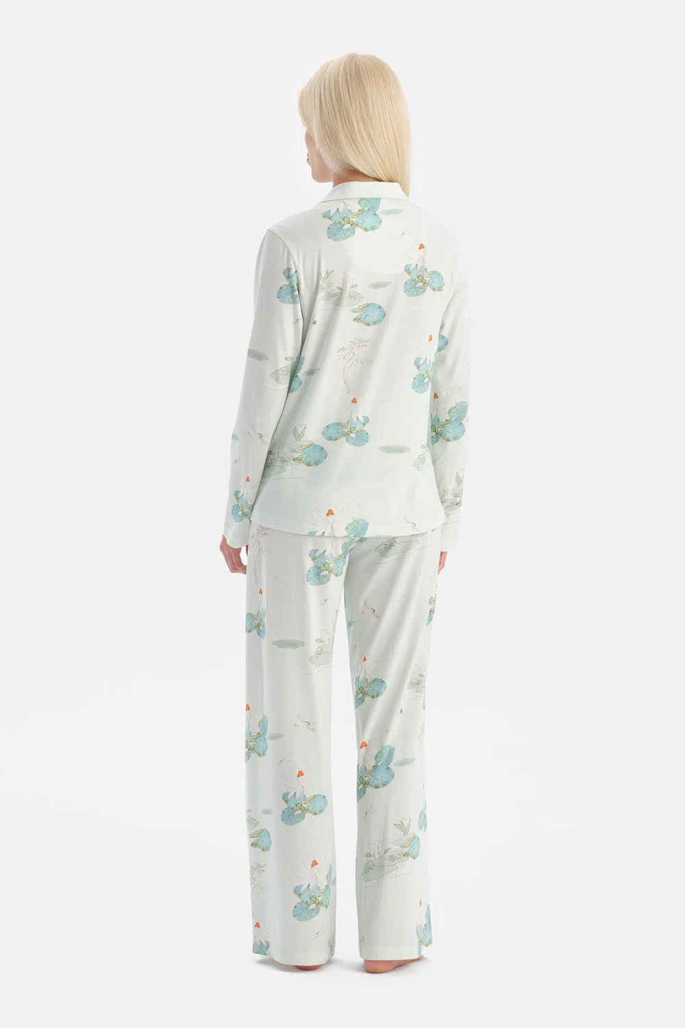 Su Yeşili Çiçek Desenli Gömlek Pantolon Takım