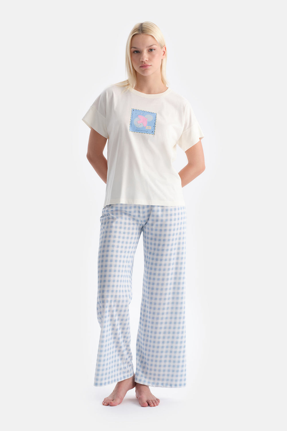 Ekru Kuş BaskılıTişört Pantolon Takım