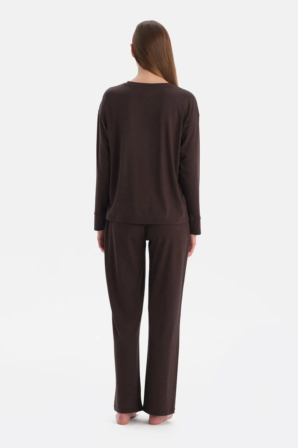 Koyu Kahve Soft Touch Tişört Pantolon Takım