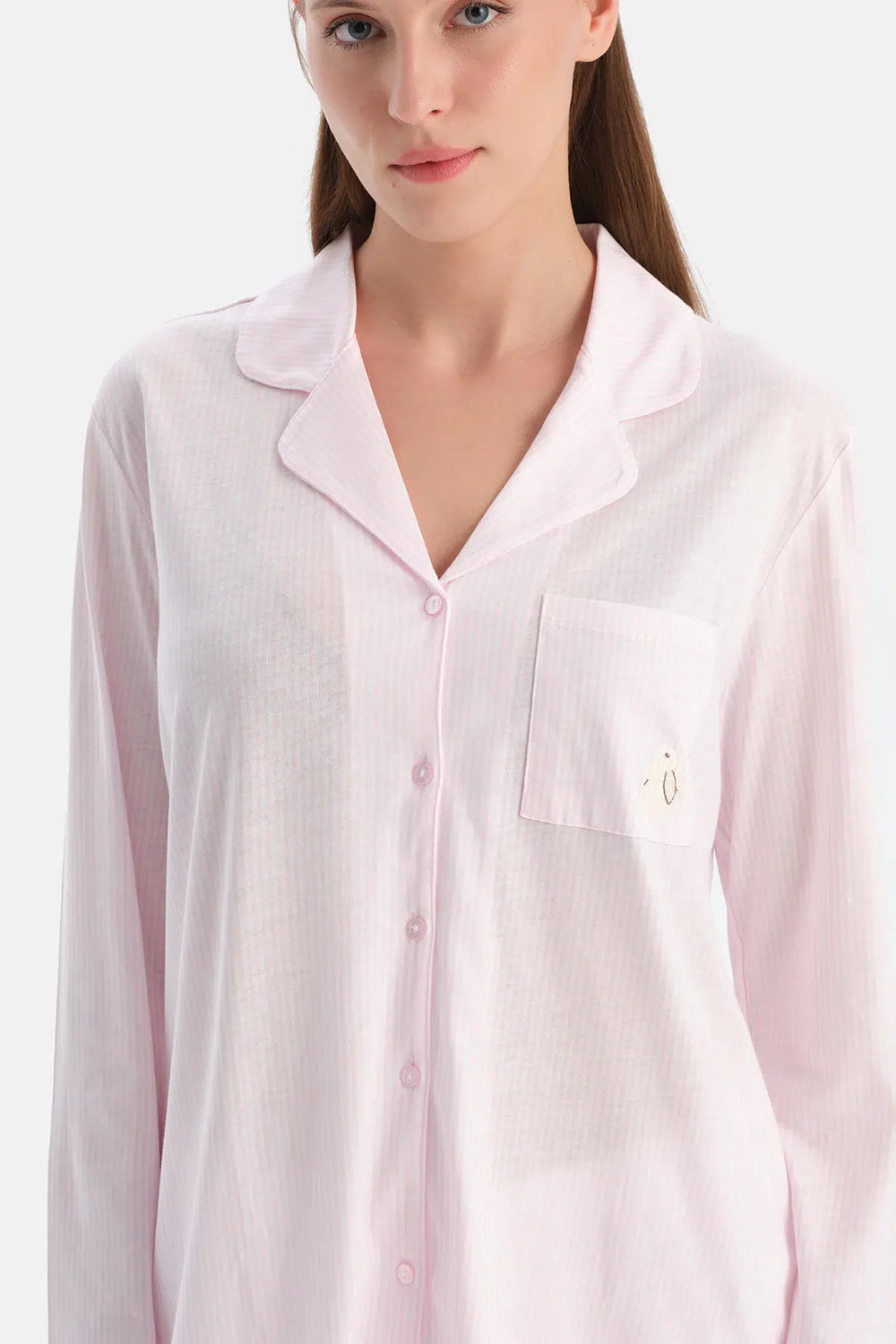 Açık Pembe Çizgili Gömlek Pantolon Takım