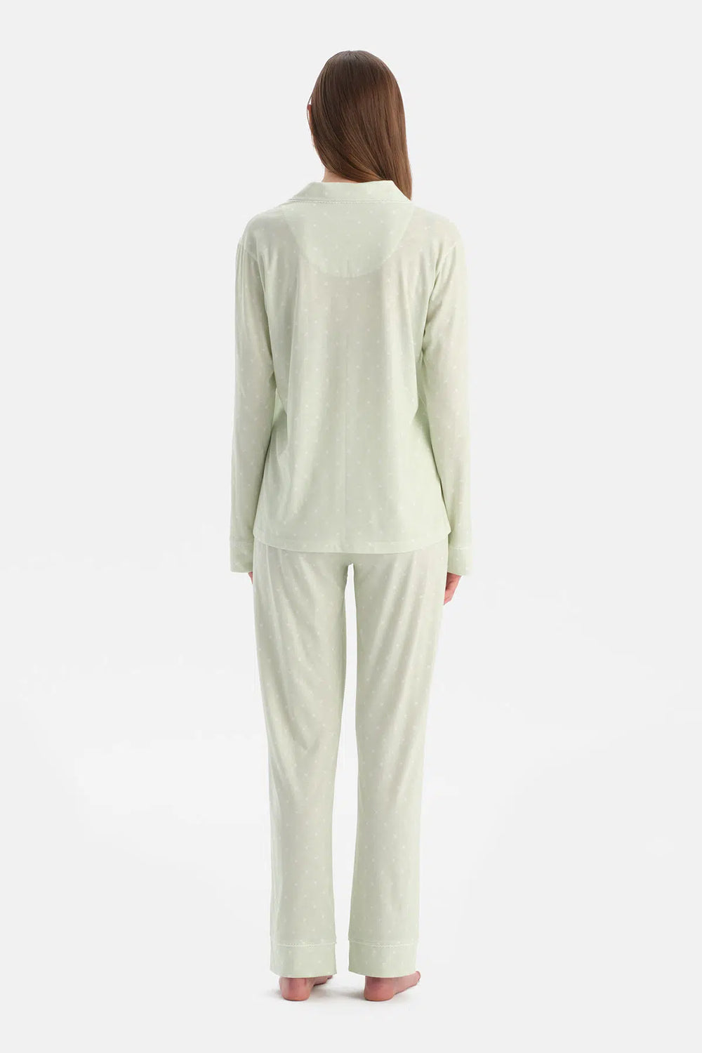 Açık Yeşil Kalp Desenli Gömlek Pantolon Takım