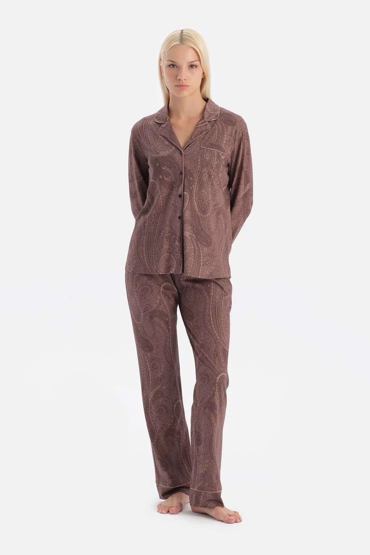 ŞAL DESENLİ GÖMLEK PANTOLON TAKIM