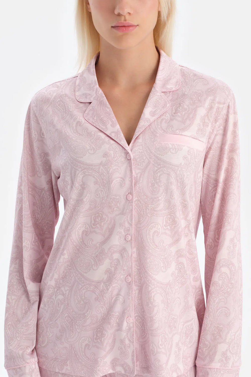 Açık Pembe Şal Desenli Gömlek Pantolon Takım