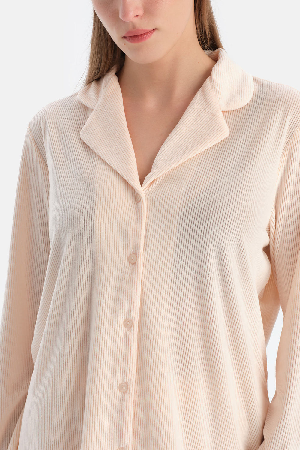 Mürdüm Travel Ribli Kadife Gömlek Pantolon Pijama Seti