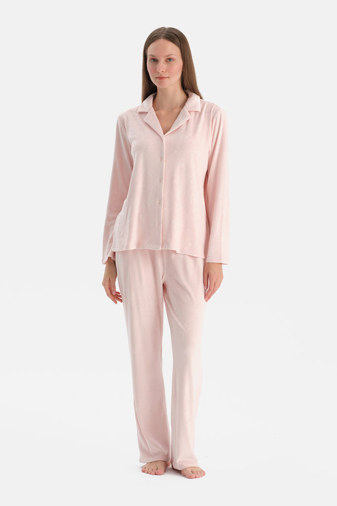 GOFRE ÇİÇEK BASKILI GÖMLEK PANTOLON TAKIM