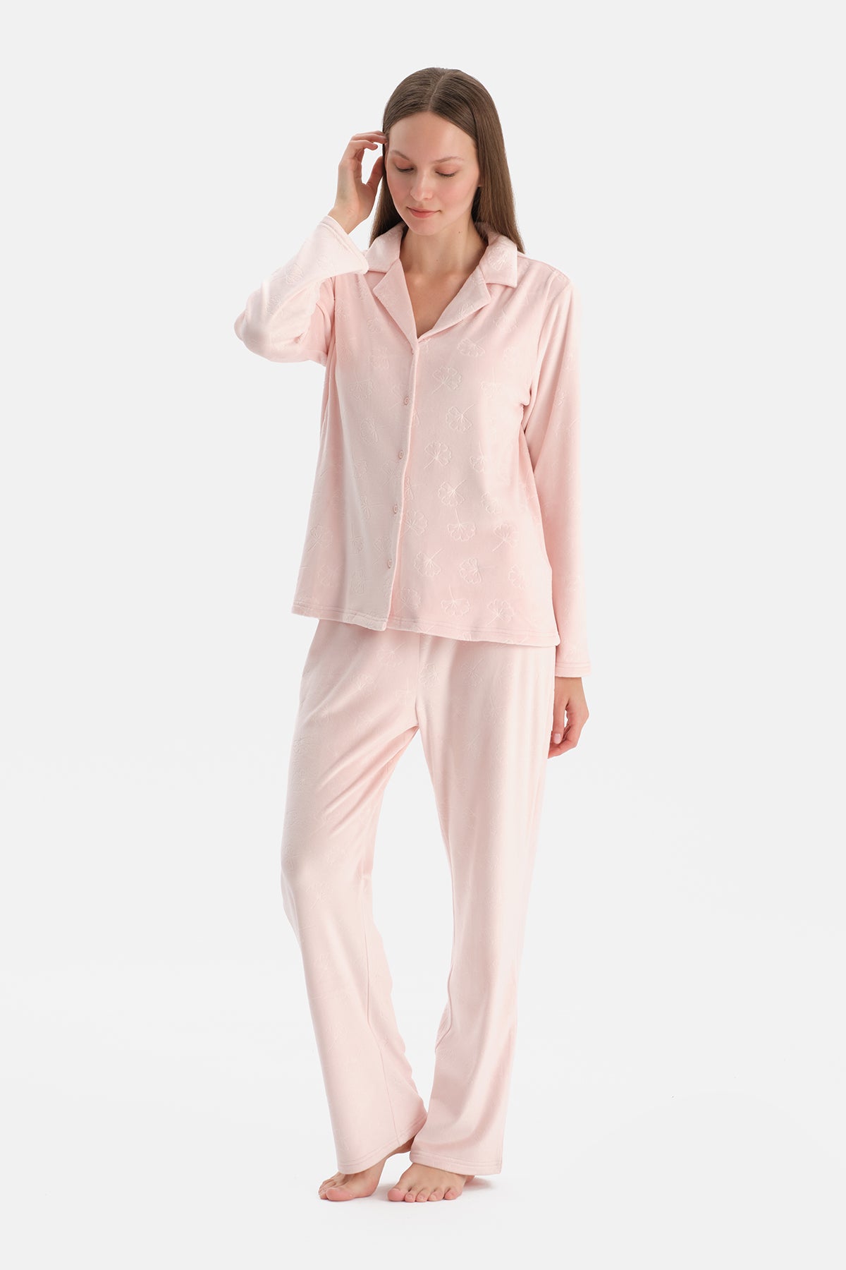 GOFRE ÇİÇEK BASKILI GÖMLEK PANTOLON TAKIM