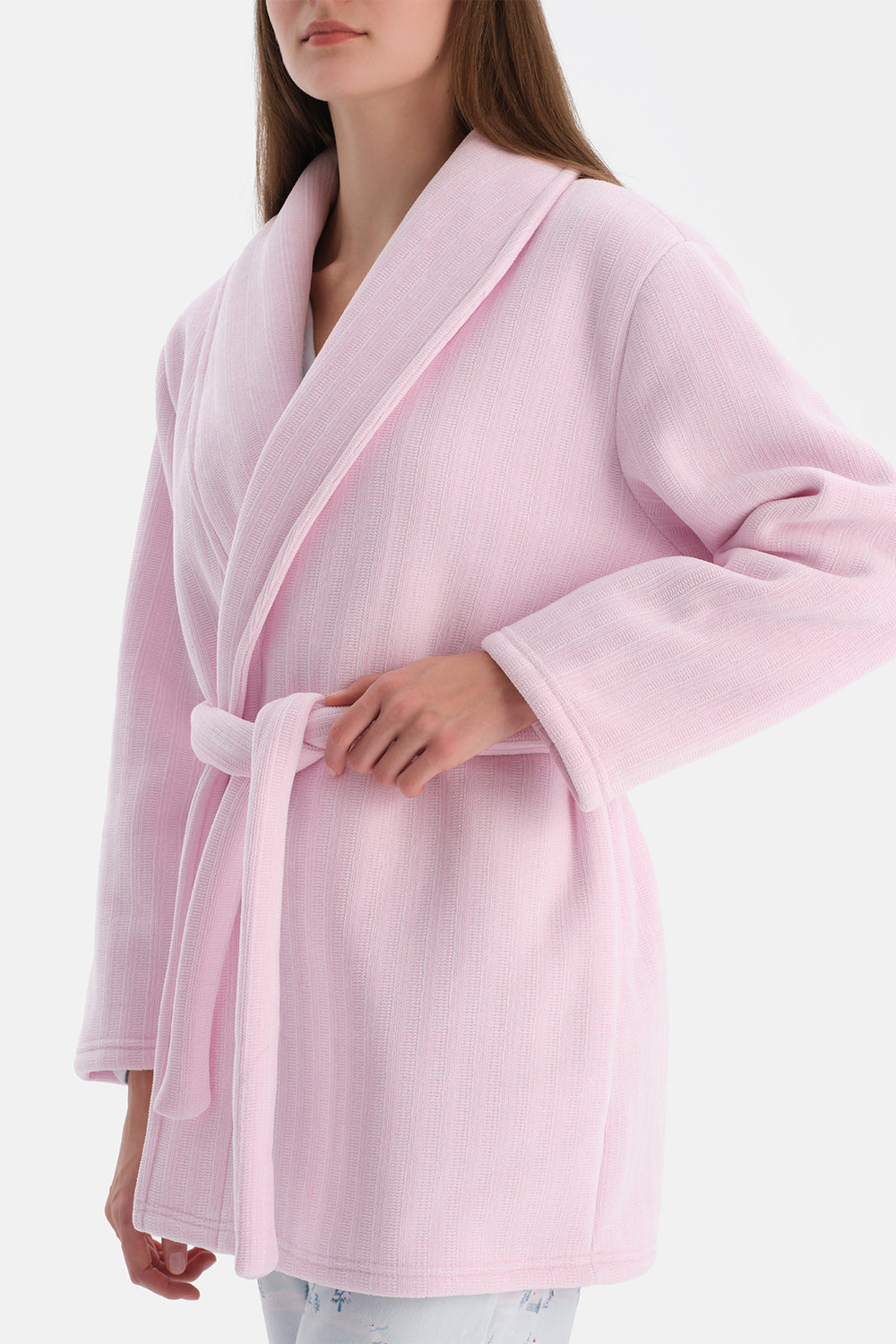 Açık Pembe Triko Görünümlü Sabahlık