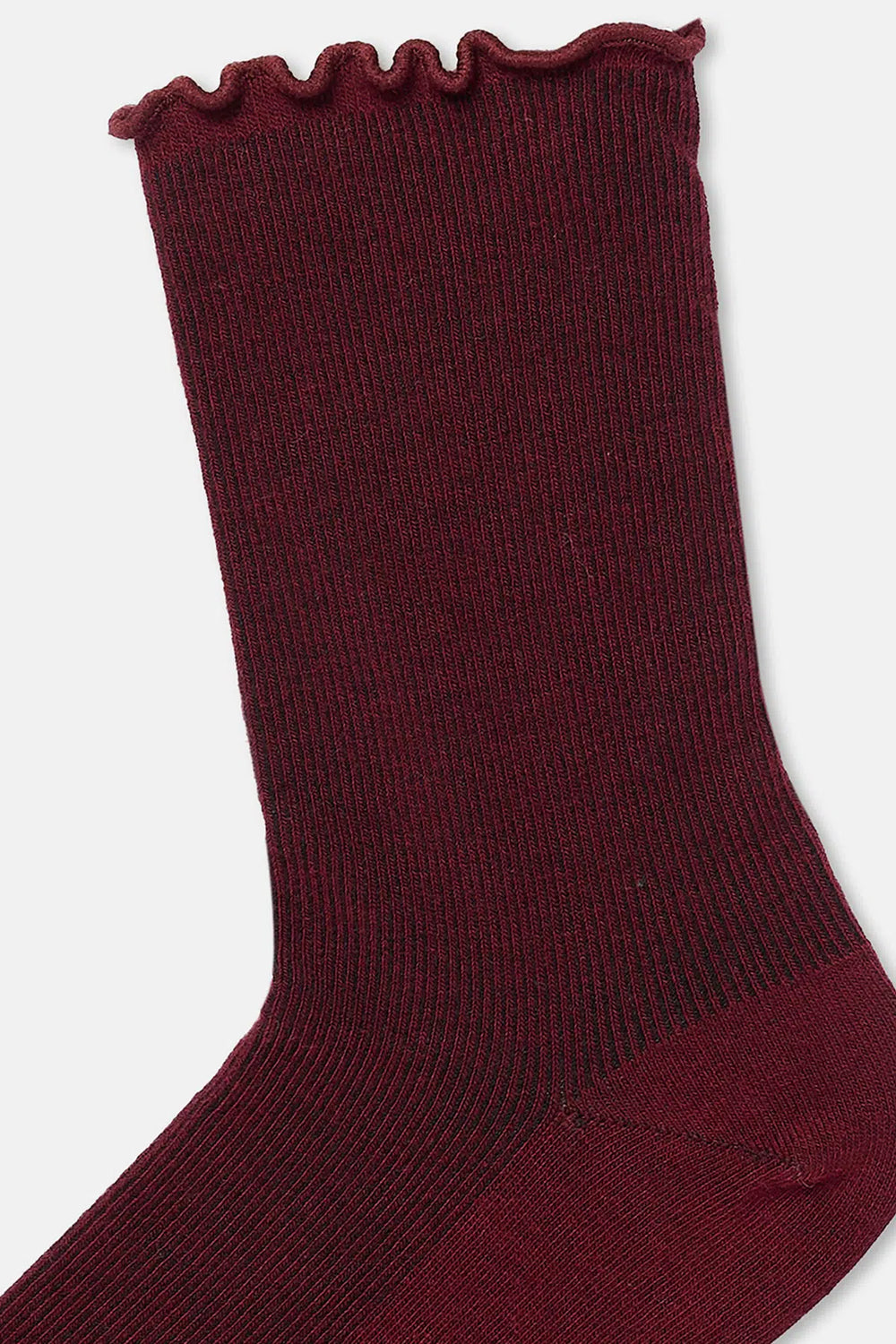 Bordo-Ekru Kadın 2'li Pamuk Fırfırlı Çorap