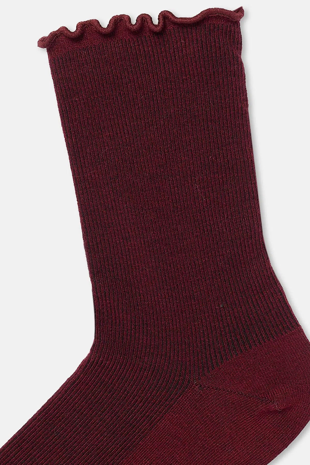 Bordo-Ekru Kadın 2'li Pamuk Fırfırlı Çorap