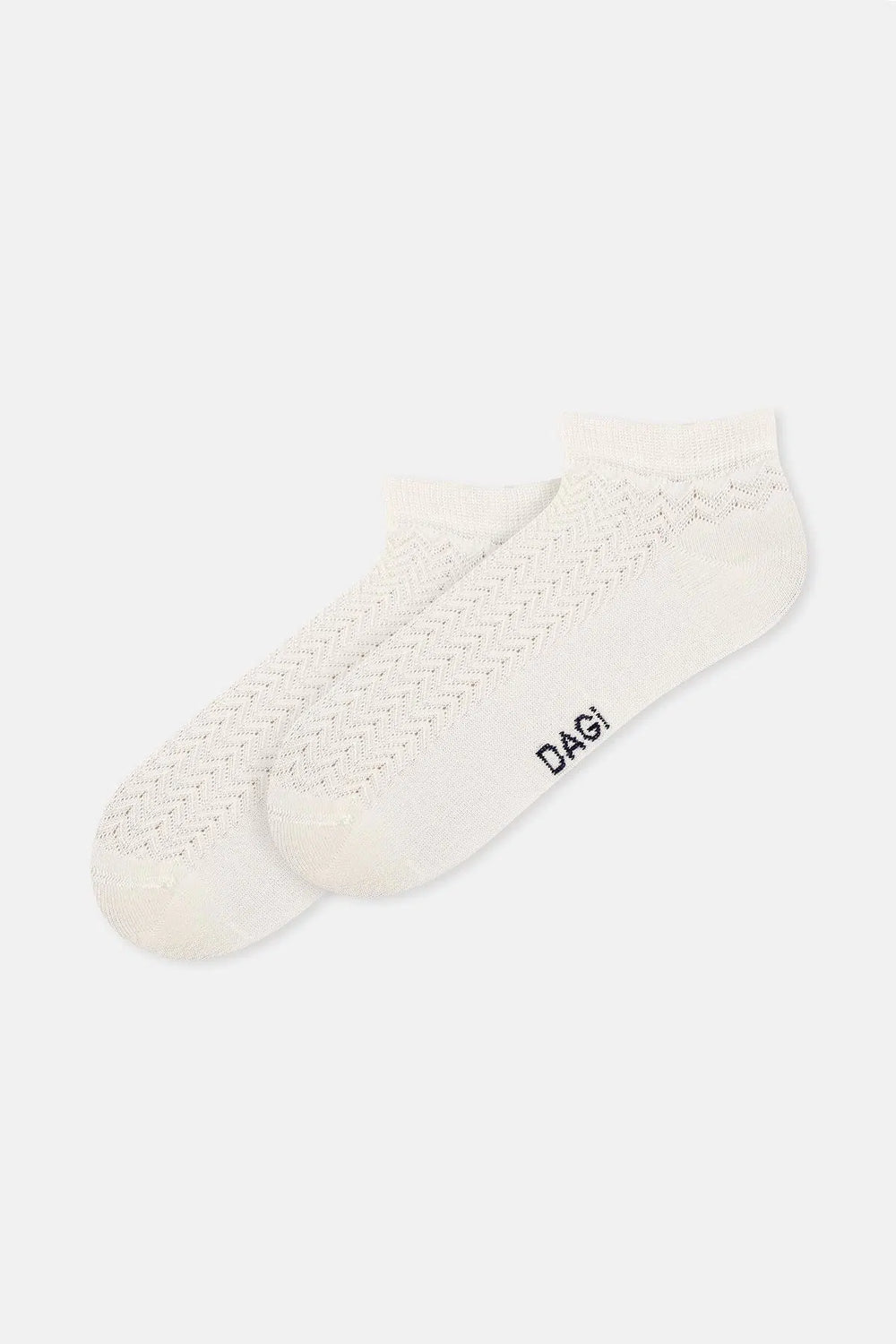 Ekru-Lacivert Kadın 2'li Zigzak Desenli Bambu Patik Çorap