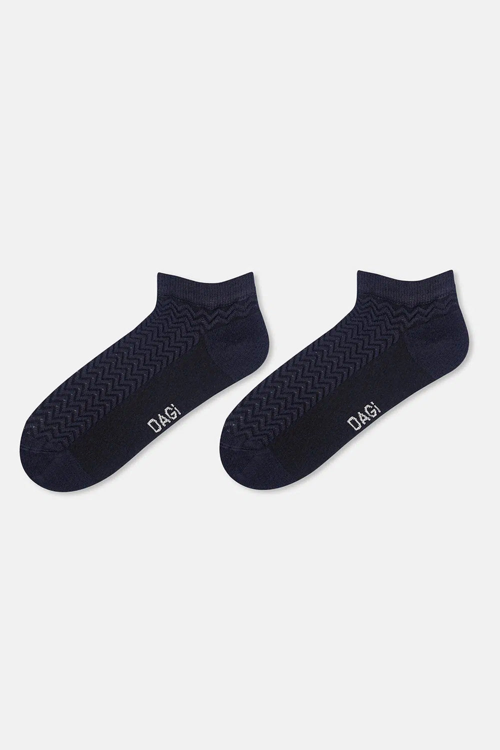 Ekru-Lacivert Kadın 2'li Zigzak Desenli Bambu Patik Çorap
