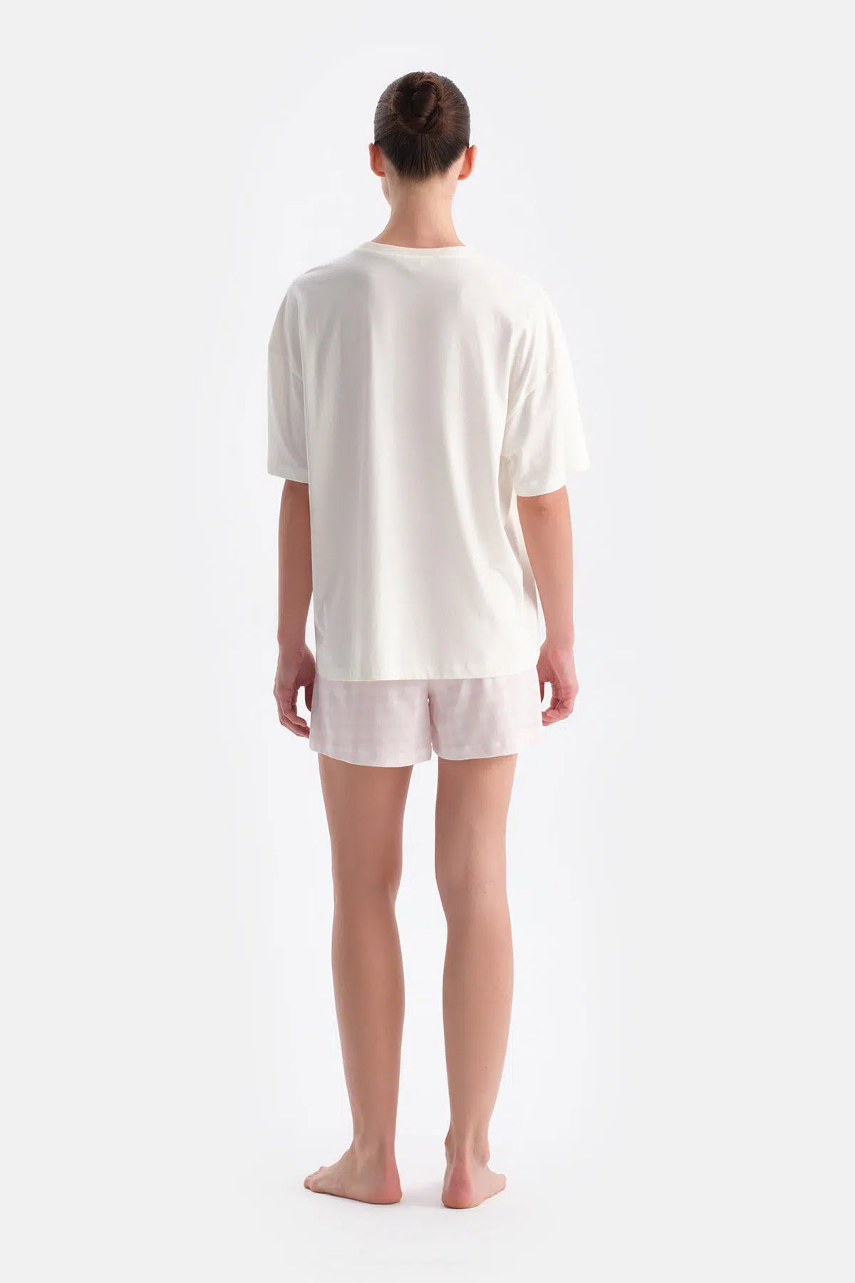 Ekru Baskılı Tişört Şort Takım