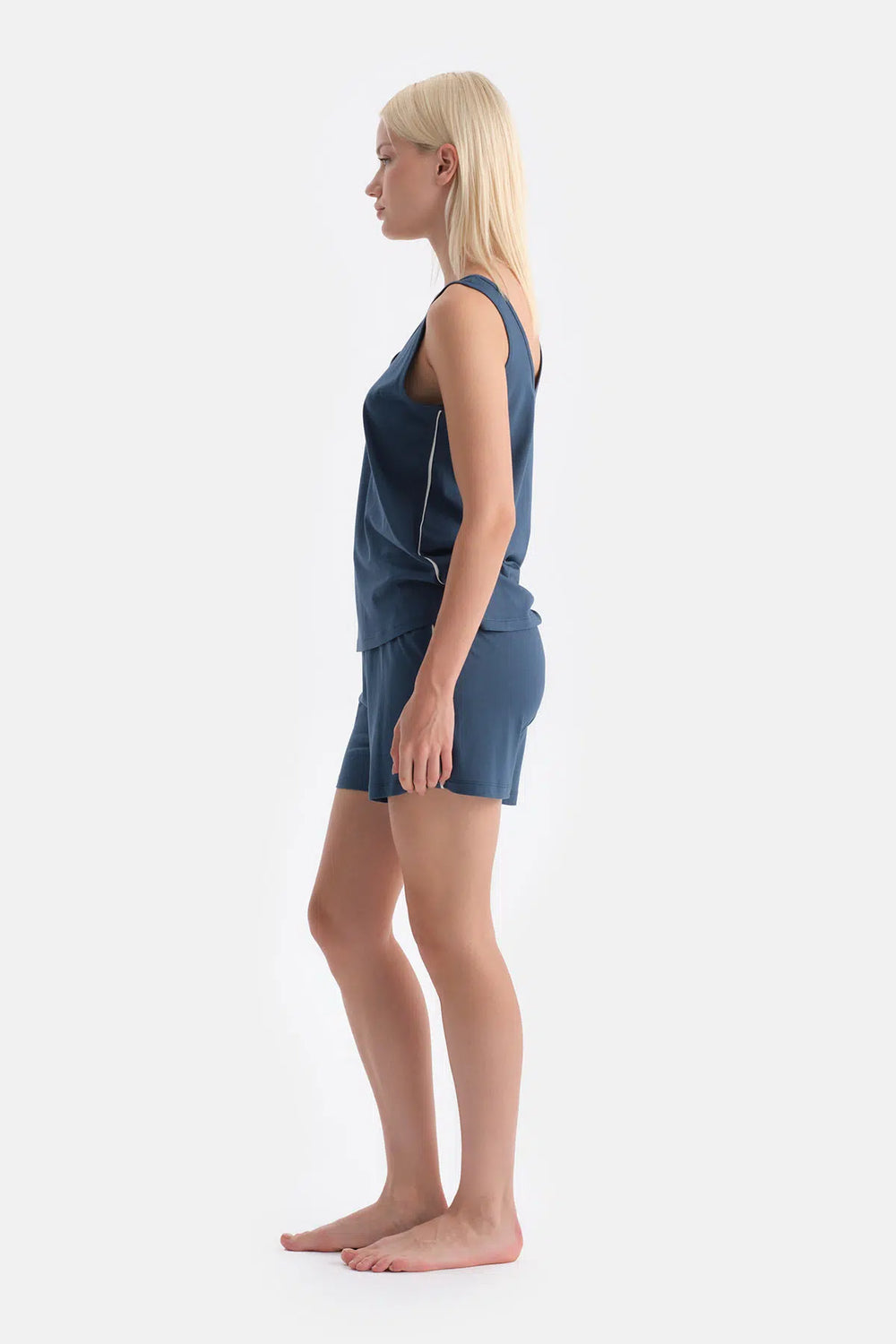 Indigo Kalın Askılı Pamuk Modal Atlet Şort Takım