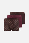 Bordo-Kahve 3'lü Desenli Micro Modal Boxer