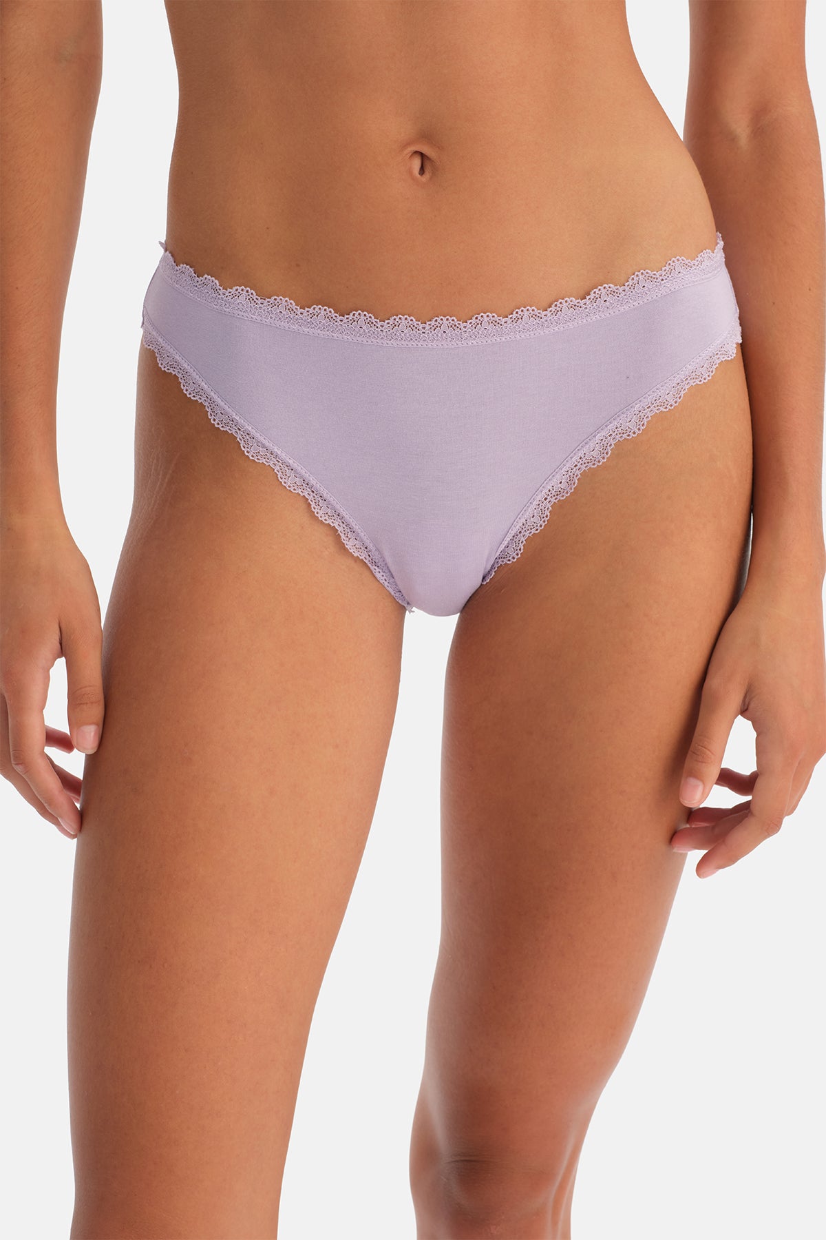 Lila-Mor 3'lü Bel Ve Paça Dantel Detaylı Düz Brief Külot
