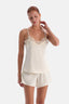 Ekru Dantel Detaylı Camisole ve Şort