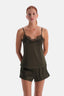 Haki Dantel Detaylı Camisole ve Şort