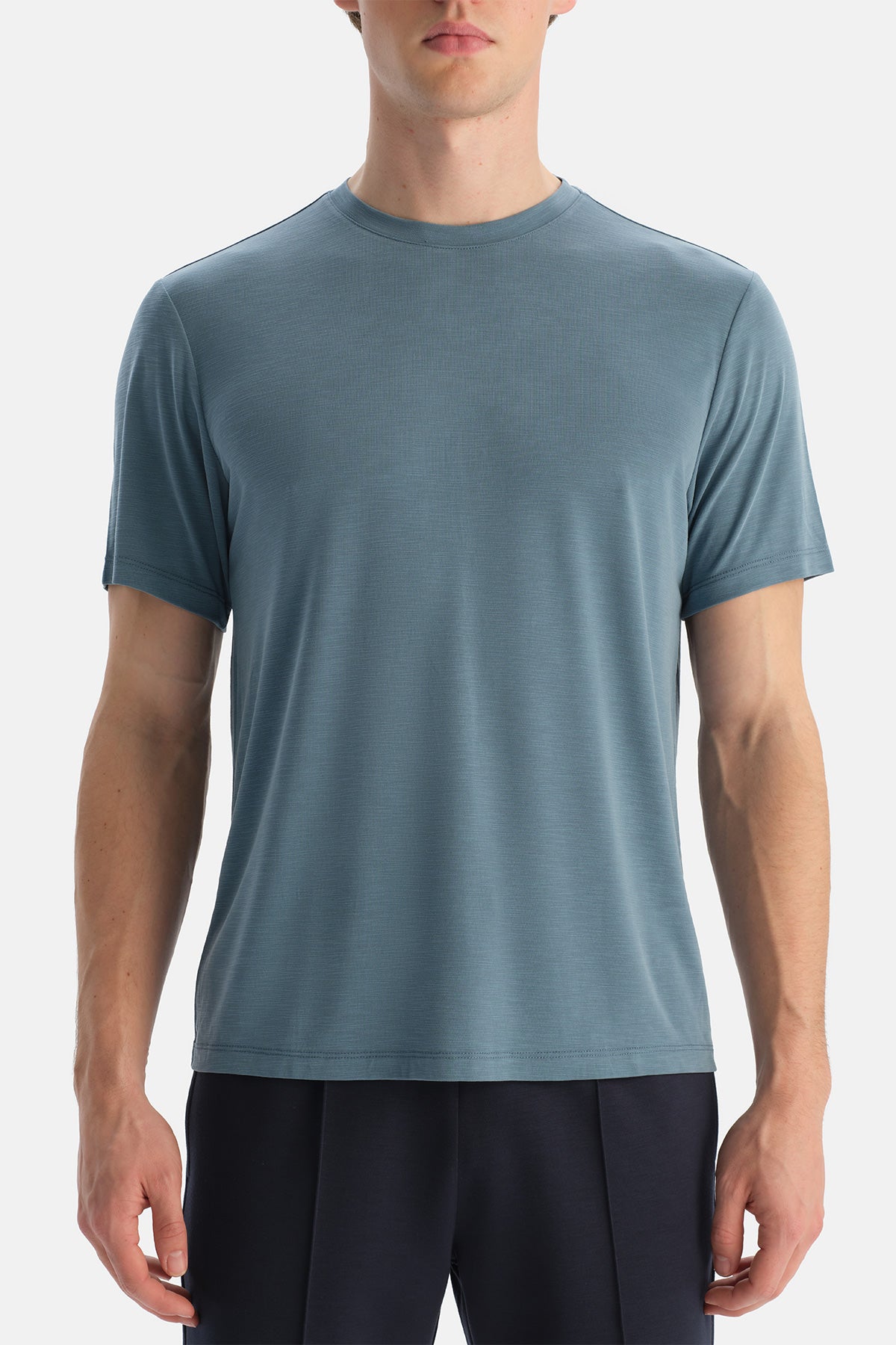 Açık Mavi Bisiklet Yaka Modal Karışımlı Suprem Tişört