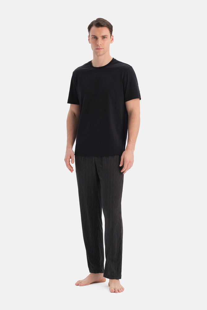 Siyah Çizgili Penye Modal Pantolon