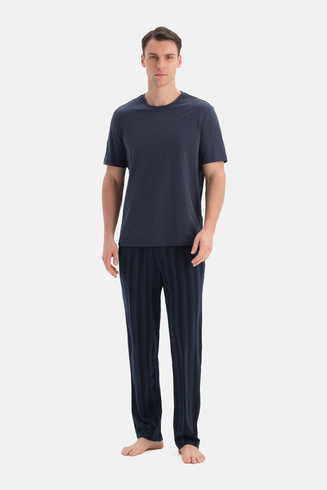 Lacivert Çizgili Penye Modal Basıc Pantolon