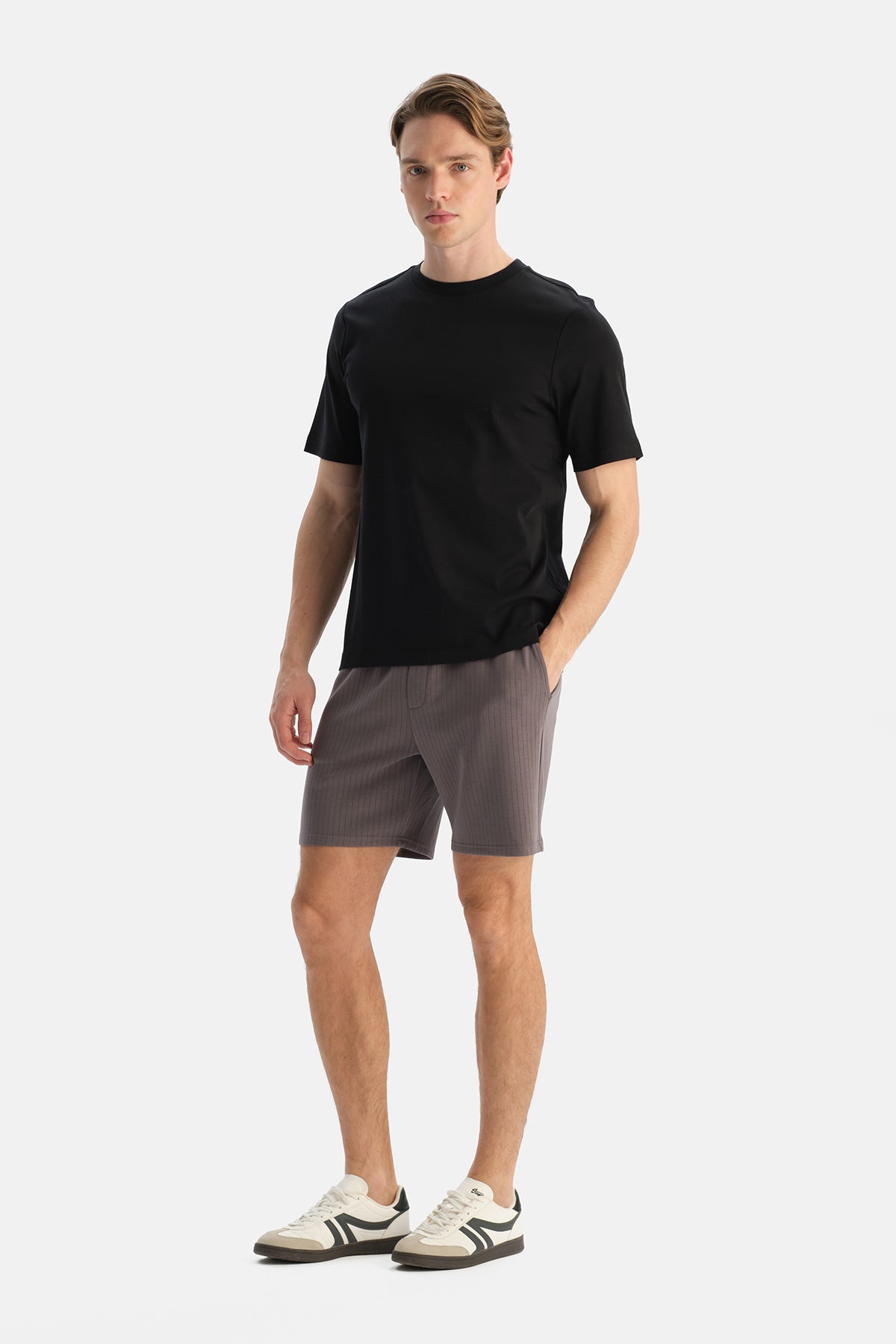 Füme Modal Karışımlı Çizgili Şort