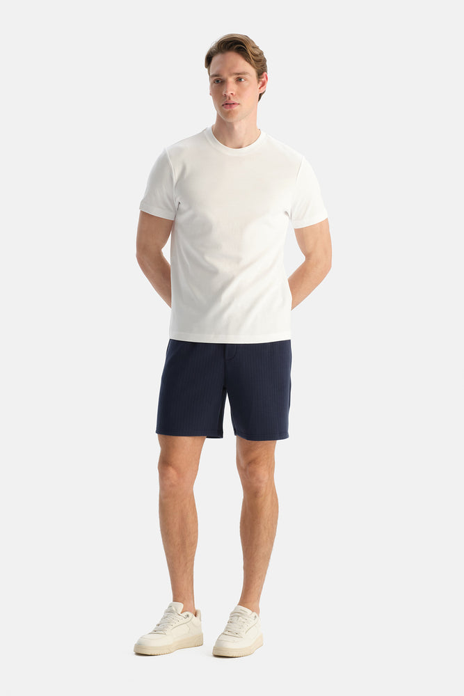 Lacivert Modal Karışımlı Çizgili Şort