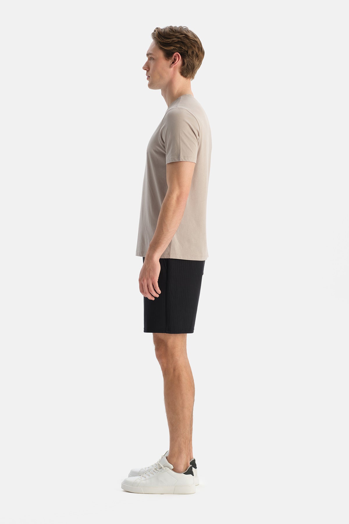 Siyah Modal Karışımlı Çizgili Şort