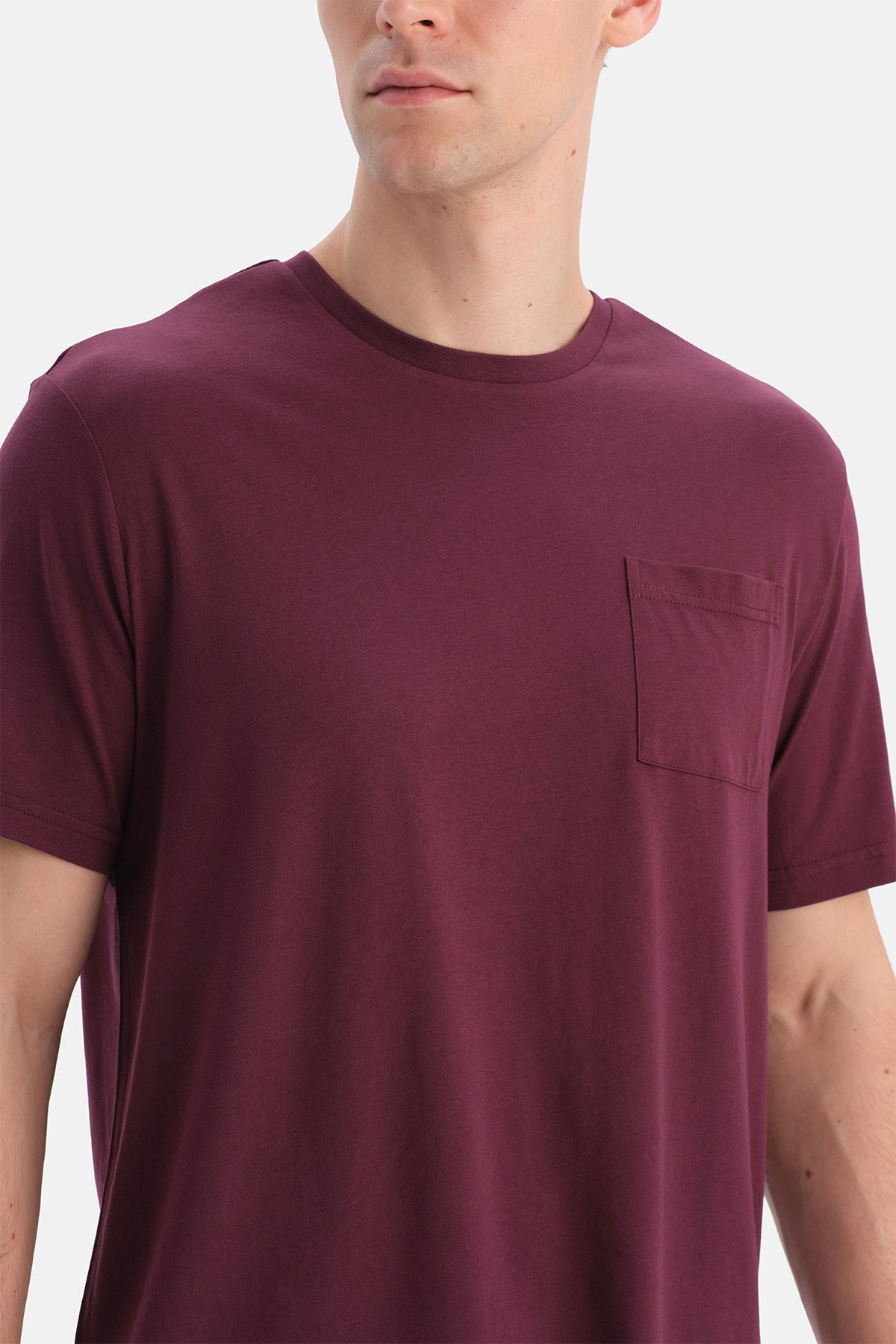 Bordo Kısa Kollu Tişört Ekoseli Pantolon Pijama Takımı