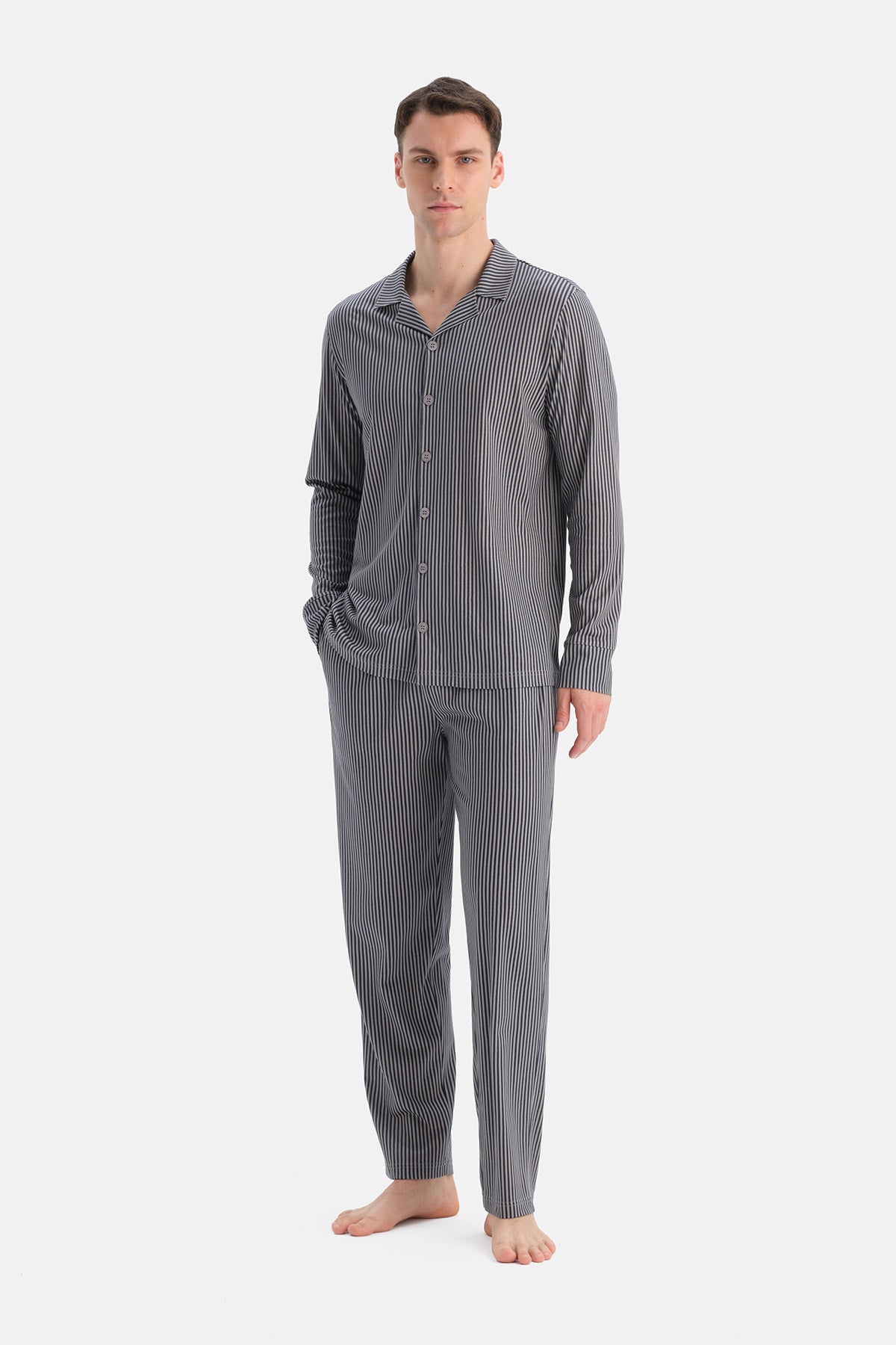 ÇİZGİLİ PAMUK MODAL GÖMLEK PANTOLON TAKIM