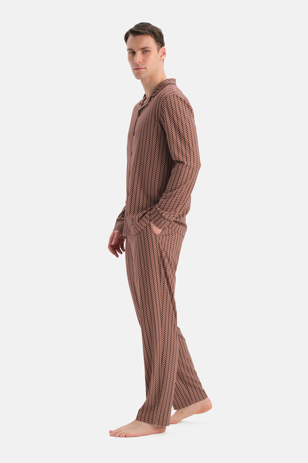 GEOMETRİK DESENLİ PAMUK MODAL GÖMLEK PANTOLON TAKIM