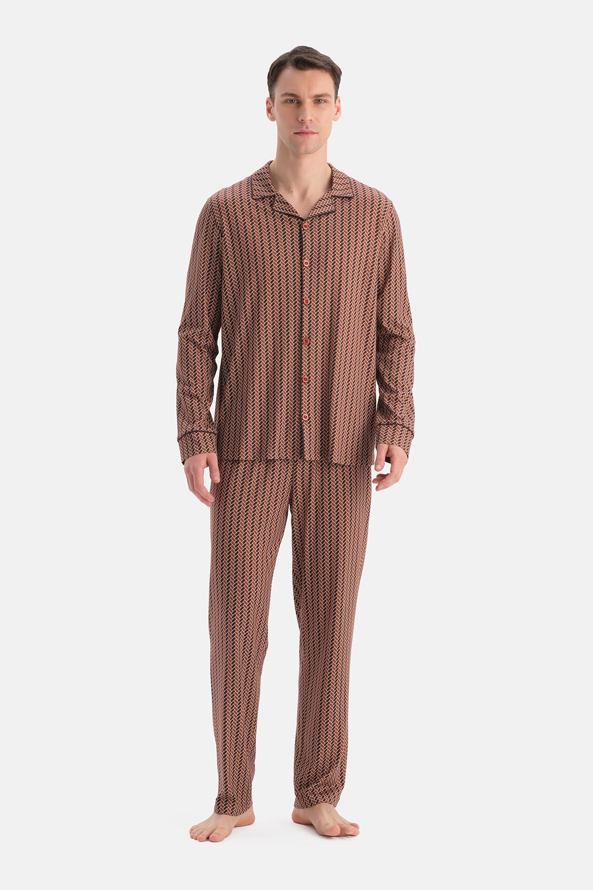 GEOMETRİK DESENLİ PAMUK MODAL GÖMLEK PANTOLON TAKIM