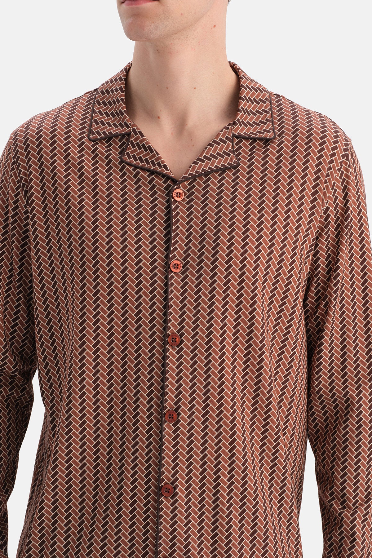 GEOMETRİK DESENLİ PAMUK MODAL GÖMLEK PANTOLON TAKIM