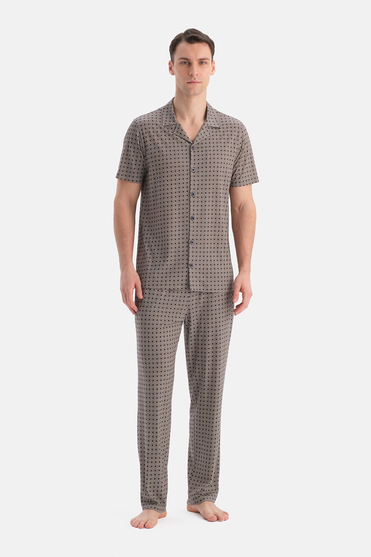 GEOMETRİK DESENLİ PAMUK MODAL GÖMLEK PANTOLON TAKIM