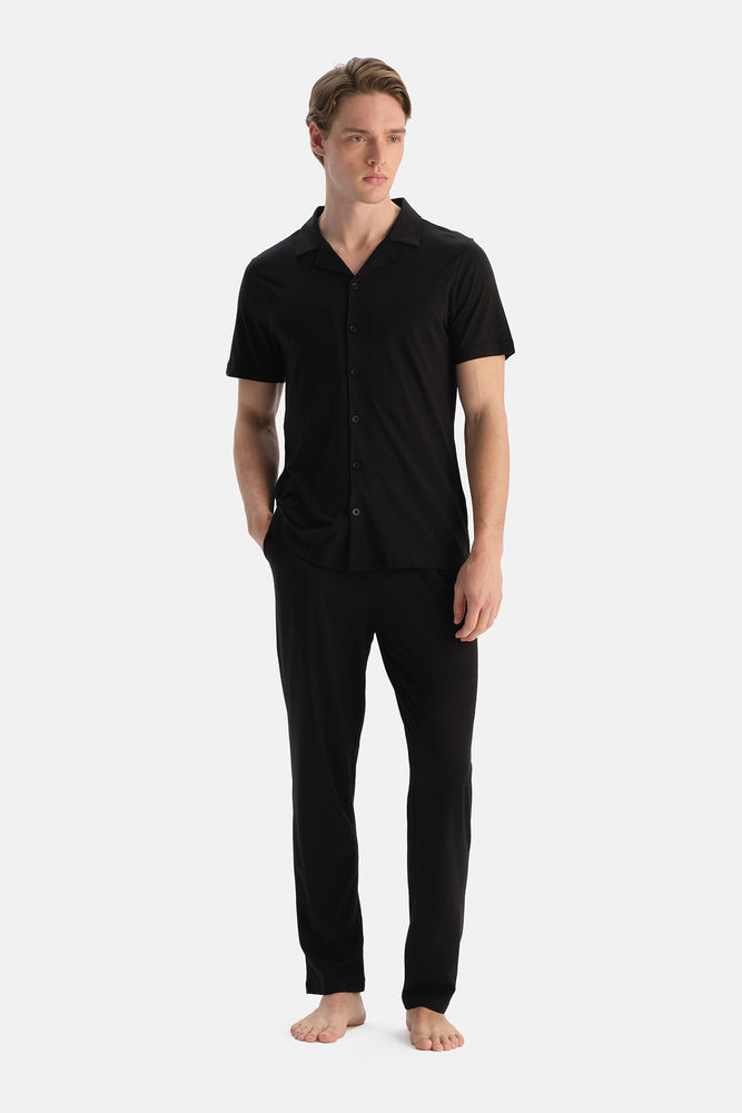 Siyah Kısa Kollu Gömlek Pantolon Takım