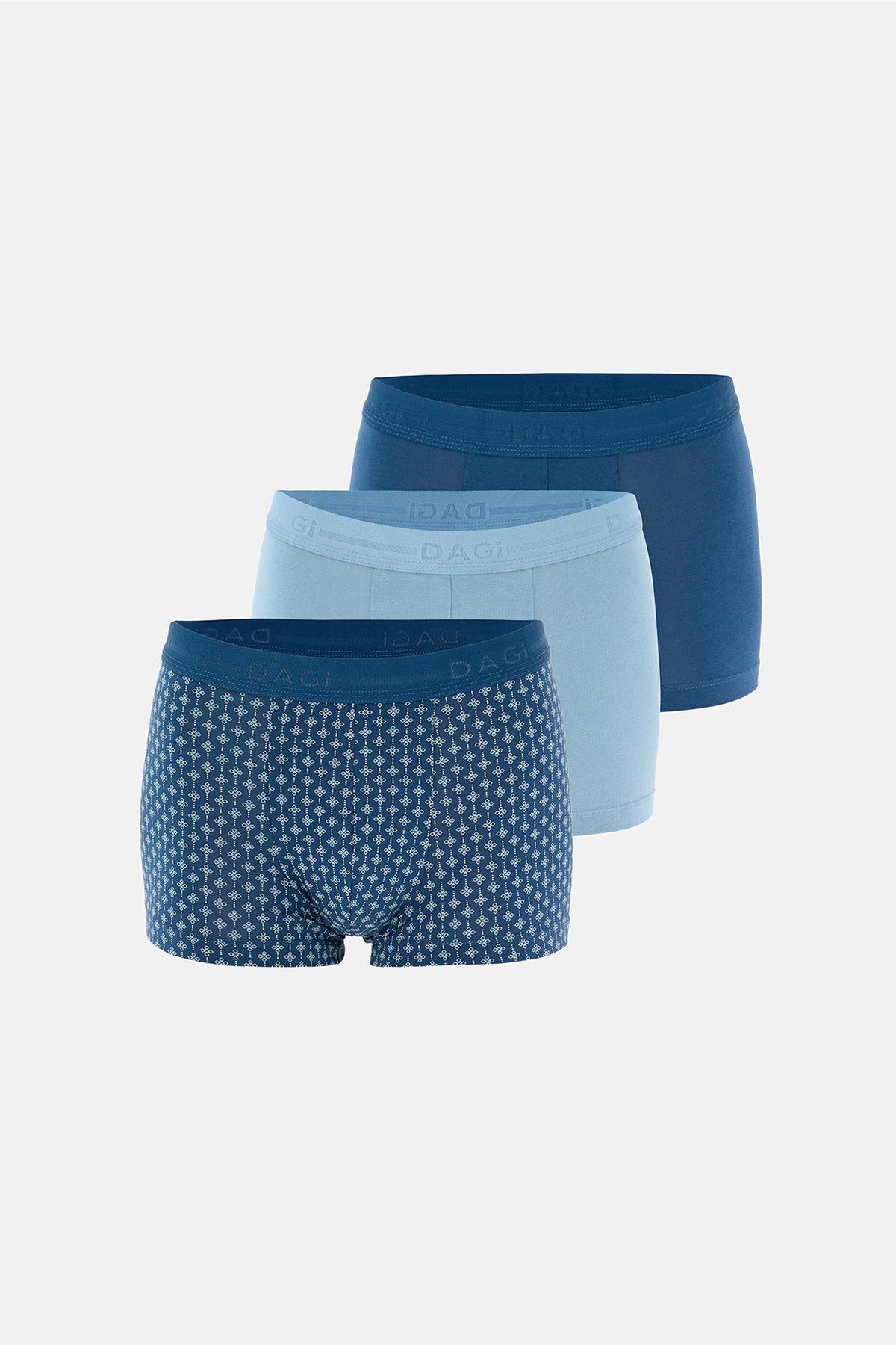 Açık Mavi-Mavi 5210 3'lü Desenli Pamuk Boxer