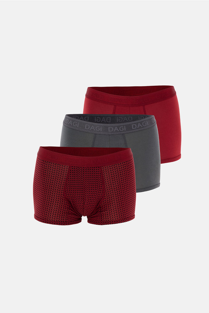 Kırmızı-Siyah 4210 3'lü Desenli Micro Modal Boxer