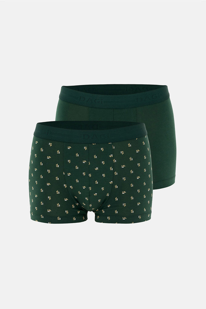 Koyu Yeşil 5210 2'li Desenli Pamuk Boxer