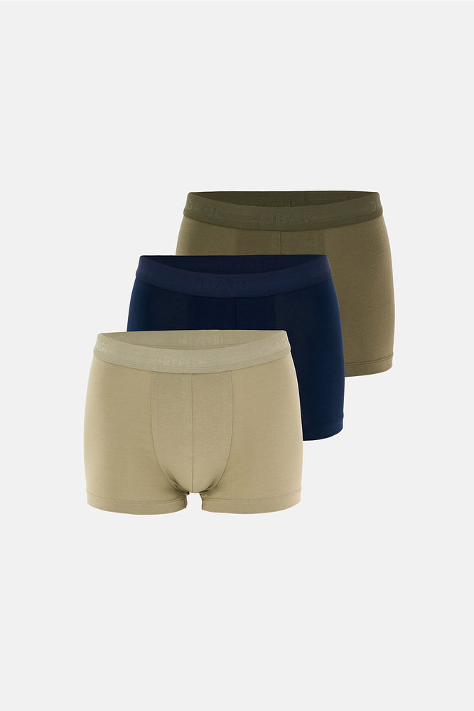 Lacivert-Haki 5210 3'lü Desenli Pamuk Boxer