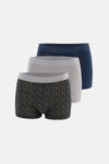 Gri-Lacivert 3'lü Desenli Pamuk Boxer