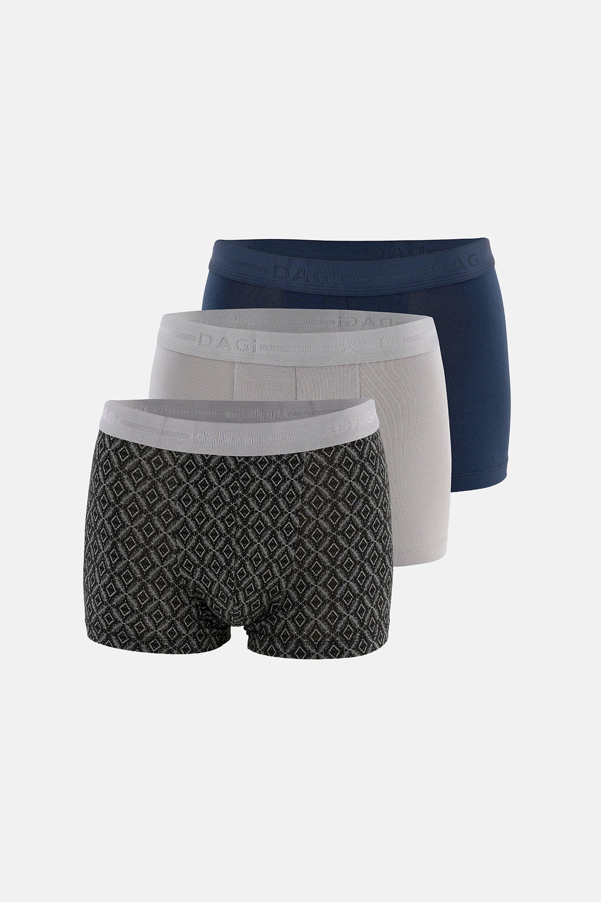 Gri-Lacivert 3'lü Desenli Pamuk Boxer