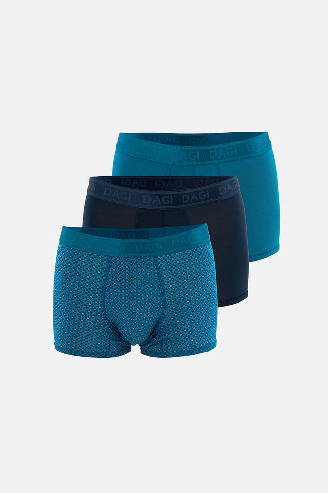 Lacivert-Mavi 3'lü Desenli Micro Modal Boxer