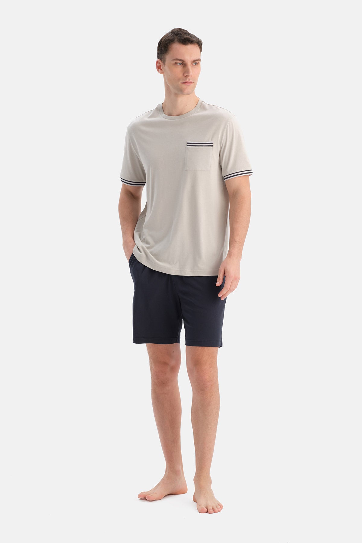 KISA KOLLU CEPLİ PAMUK MODAL TİŞÖRT ŞORT TAKIM