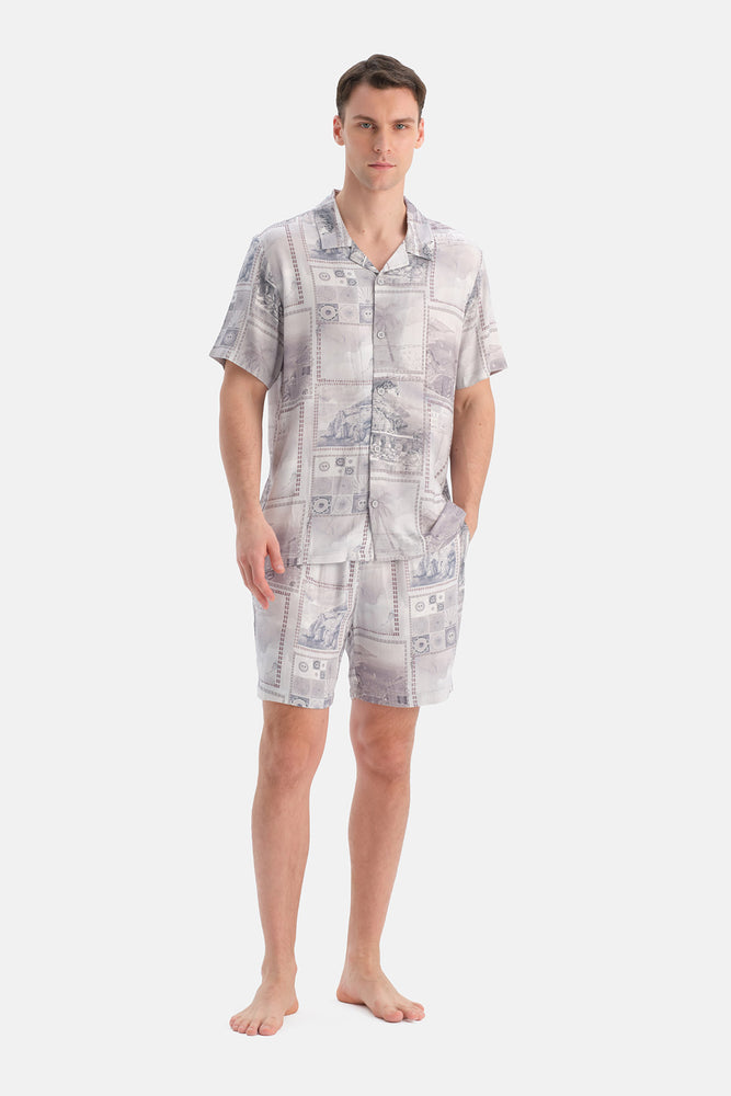 DESENLİ KISA KOLLU DOKUMA GÖMLEK ŞORT TAKIM