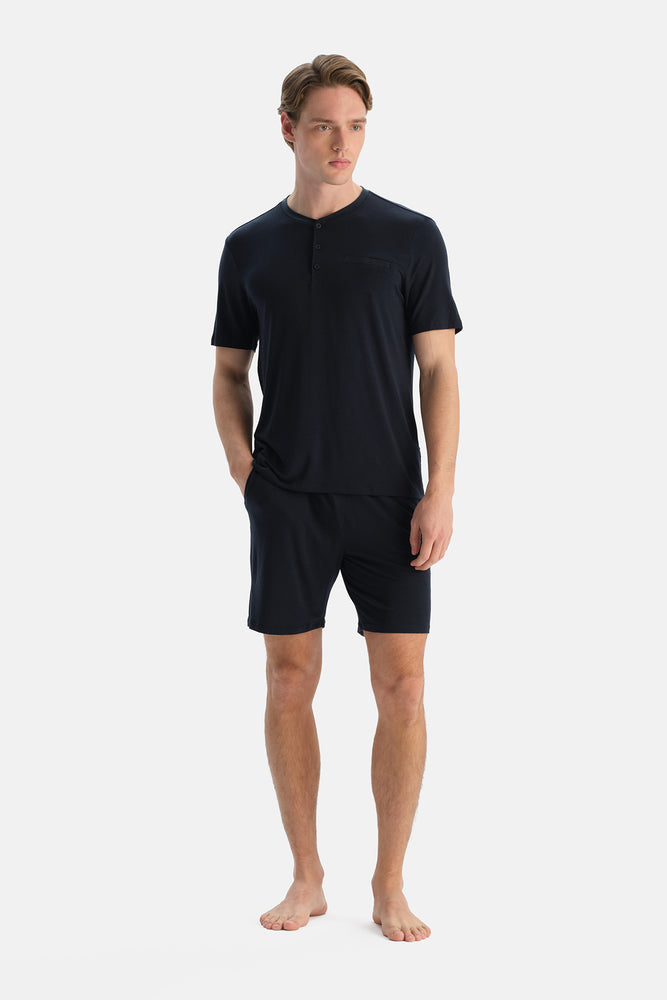 Lacivert Kısa Kollu Patlı Tişört Şort Cooling Takım