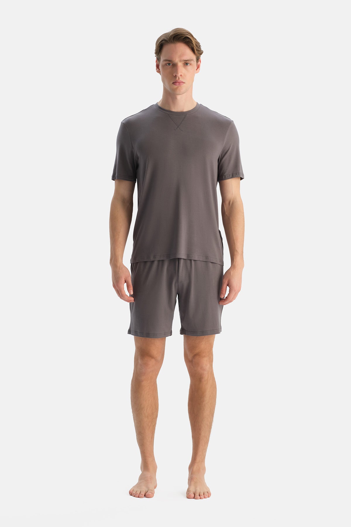 Füme Zarf Dikişli Tişört Şort Takım