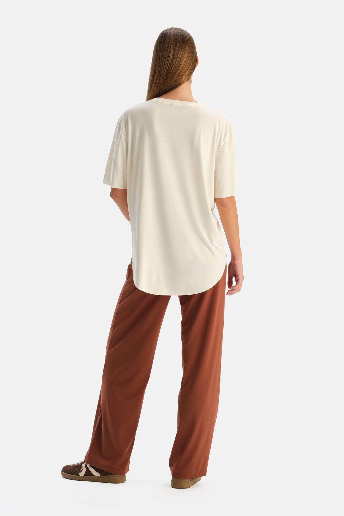 Kiremit Kordonlu Bol Paça Rayon Karışımlı Pantolon