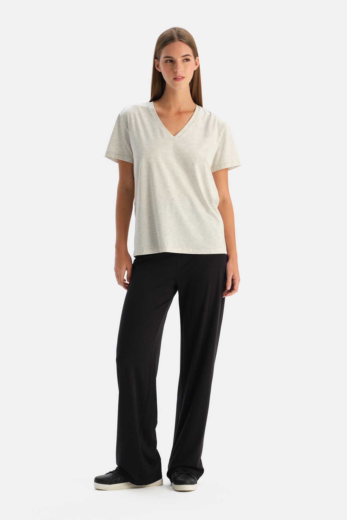 Siyah Kordonlu Bol Paça Rayon Karışımlı Pantolon